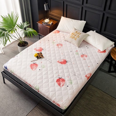 2022 봄 마모에 두꺼운 매트리스 순색 학생 기숙사 싱글 침대 쿠션 부드러운 침대 쿠션, 딸기.
