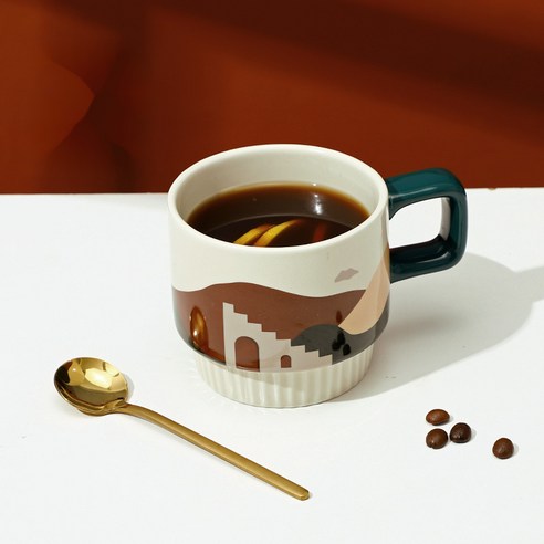 [다나에세라믹 머그잔 집에 우유 찻잔 커피 잔, 사막-320ML, 320ML