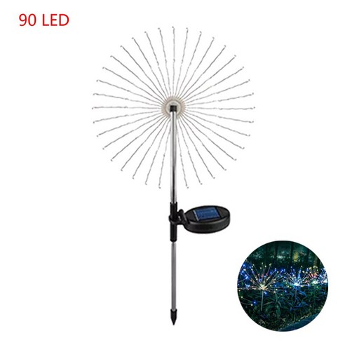 150LED 태양 야외 잔디 민들레 방수 플래시 문자열 조명 잔디 불꽃 램프 정원 크리스마스 장식 안뜰 조명, 2 PCS_90 led RGB