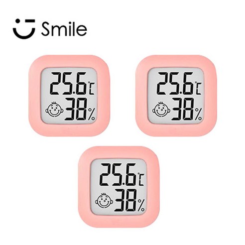 Smile 온 습도계 디지털 온습도계 미니습도계 차량용온도계, 핑크색, 3개