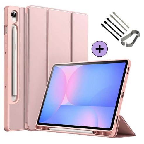 갤럭시탭 S10 FE / S10 FE 플러스 S펜슬 수납 케이스 북커버 아이친구, 베이비핑크