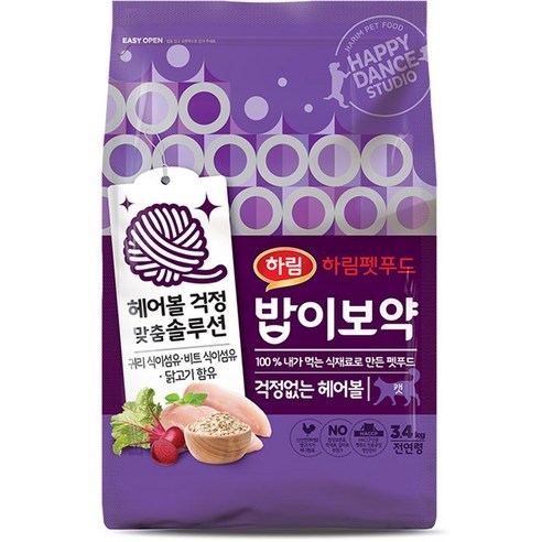   밥이보약 전연령 걱정없는 헤어볼 고양이 건식사료, 3.4kg, 1개