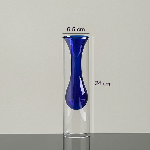 MEIISEO가정용 북유럽 스타일 투명 유리꽃병 수경 유리화병 꽃병 도자기 화병, Blue-24cm
