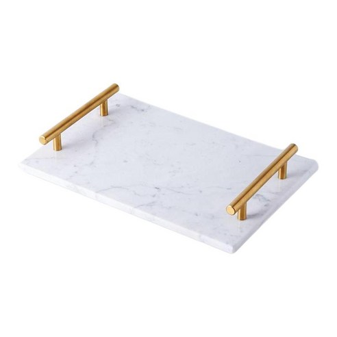 도금한 북유럽 작풍 손잡이 대리석 저장 쟁반 목욕 쟁반 초밥 판, 화이트, 30x20cm