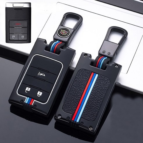 baina 캐딜락 키 케이스 SRX CTS ATS 스마트 키 케이스 키체인, 3개의 버튼, 아연 합금 블랙