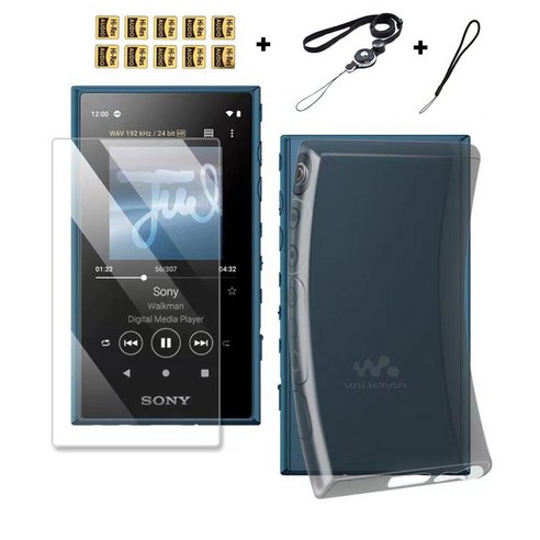 Sony Walkman NW-A100 A105 A105용HN A106 A106HN A107 A100TPS 소프트 클리어 TPU 보호 케이스 커버, 검은색 케이스 및 유리