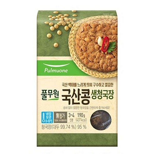 풀무원 탑티어 뚝배기 된장 고추장 찌개 반찬 국산콩 생청국장 (190g) 발효 건강 구수 깔끔 유산균 콩, 190g, 5세트