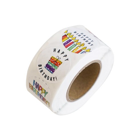 포장 데코 롤 스티커 500매 15종, 1롤, B-3_일러스트 벌스데이 원형 x 2.5cm