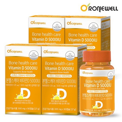 RONIEWELL 비타민 D 5000 IU 300mg 90정 2박스 (총 180정) – 6개월 공급 헬스케어