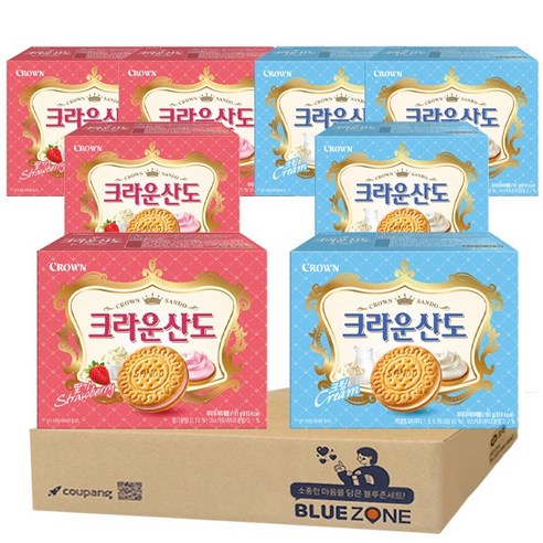 블루존 달달한 크림과자 크라운산도 2종 8입 (딸기161g x 4개 + 크림 161g x 4개), 8개, 161g