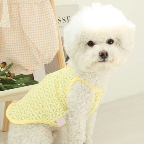 강아지 여름옷 꽃놀이 시스루 나시, 옐로우