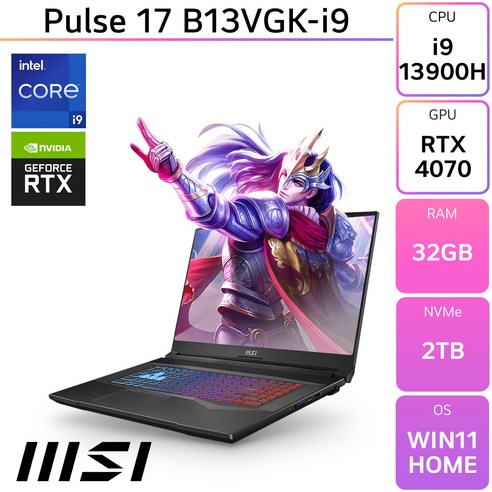 MSI Pulse 17 B13VGK-i9 QHD, WIN11 Home, 32GB, 2TB, 코어i9, 그레이