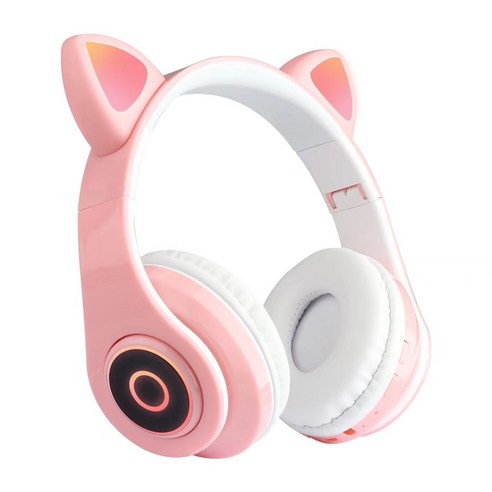 DHCX B39 여성 고양이 귀달이 발광 게이밍 헤드폰 에어팟, 핑크색