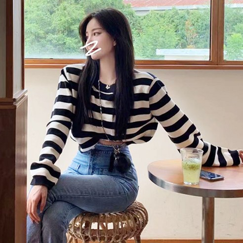 메이킹유 긴팔니트 단가라 크롭 데일리 여친룩 캐주얼 6604제디나니트