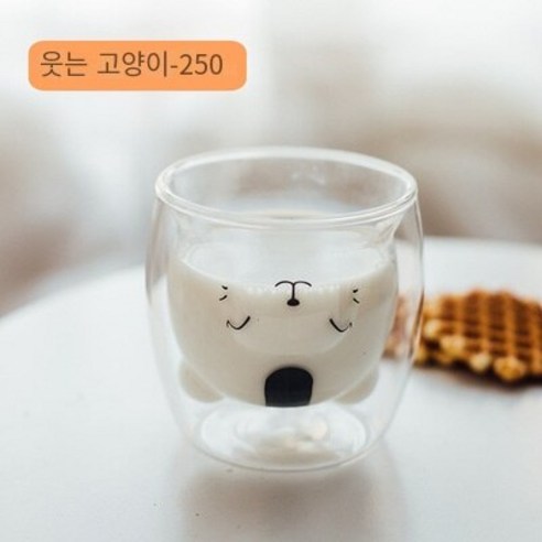 다나에 높은 붕규산 유리 이중층 컵 투명 절연 커피 컵, 웃는 고양이, 201-300ml
