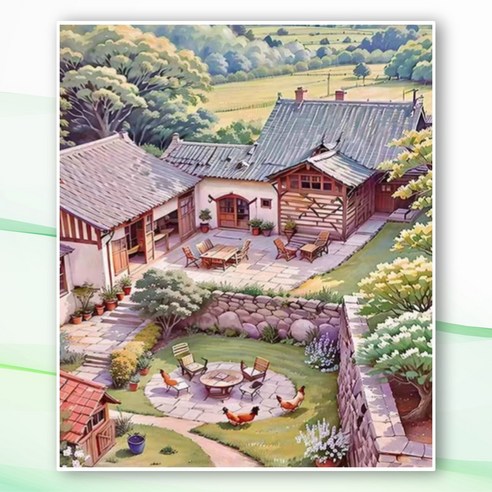 뿌로리 보석십자수 재미있는 취미 40X50 패브릭형 도안 중형, 시골 풍경, 1개