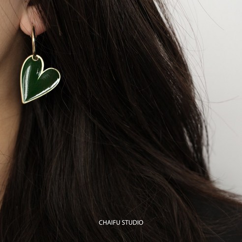샤프 잡화점/R565 프랑스식 우아한 빨간색 녹색 흰색 광택 유약 하트 심플한 기질 귀걸이 귀걸이