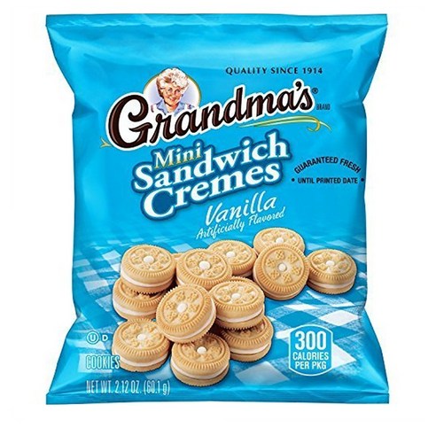 Grandma's Sandwich Cookies Vanilla Creme 그랜마즈 샌드위치 쿠키 바닐라 크림 2.12oz(60g) 60팩, 1개, 60g