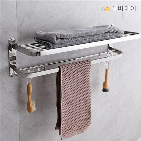 무타공 화장실 선반 수건걸이, 실버, 1개