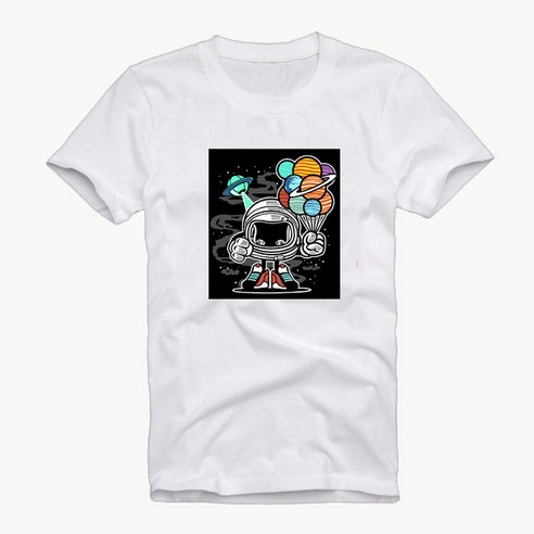 투제이글로벌 남여공용 우주인 레터링 프린팅 반팔 티셔츠