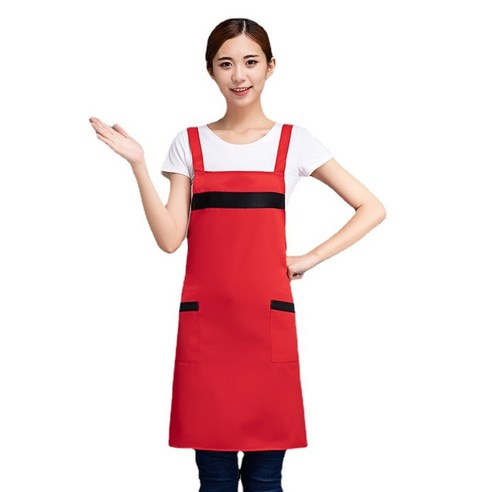 ANKRIC 앞치마 가정용 내장 3줄 멜빵 양 어깨 앞치마 주방앞치마, 빨간색