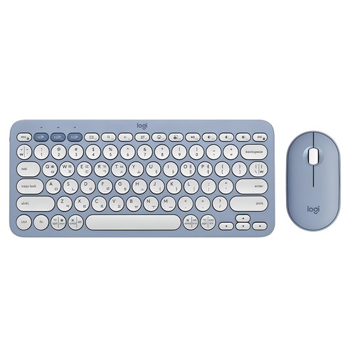 로지텍 PEBBLE 2 COMBO 키보드 마우스 세트, 920-012263, 세레니티블루, 텐키리스