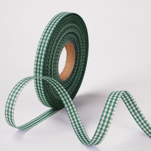 아베크 깅엄체크 폭 10mm 리본끈 총장 45m, 다크그린
