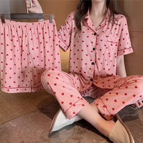 년 가을 겨울 캐주얼 카디건 반팔 긴바지 반바지 홈웨어 커플 패밀리 잠옷