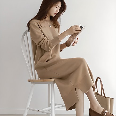 여름 반팔 셔츠형 원피스 루즈핏 A라인 부드러운 롱 원피스 순면 카라넥 여성치마 데일리룩 여성원피스 14 NewCare 니트원피스 라운드넥 롱원피스