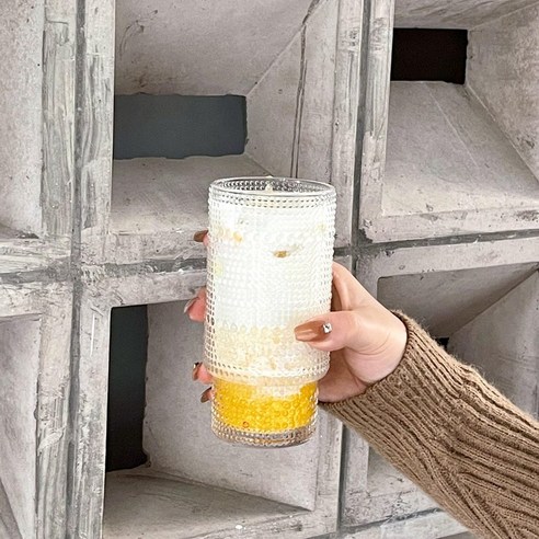 DFMEI 물컵 중세 얼음 미국 라떼 유리 컵 소다 음료 컵 우유 컵 쌓을 수있는 컵, DFMEI 고단면 325ML /구 6.7×고14CM