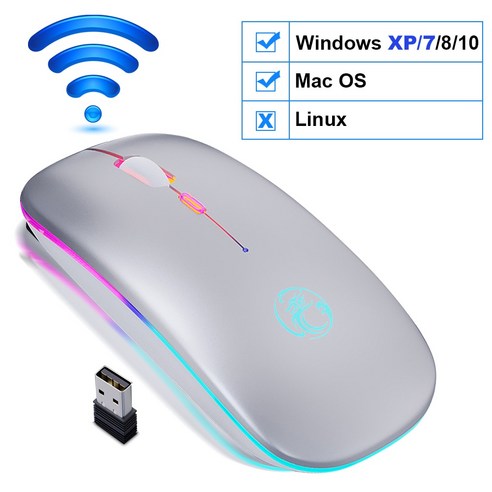 [ZQ] 무선 마우스 블루투스 Rgb 충전식 마우스 무선 컴퓨터 침묵 Mause Led 인체 공학적 게임 마우스, 무선 실버, 하나