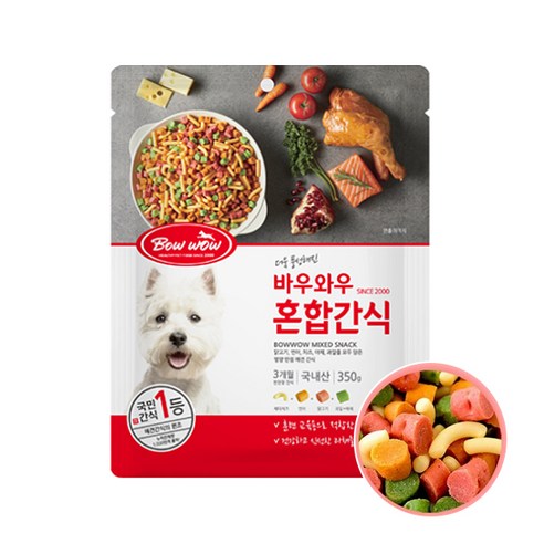 바우와우 혼합 강아지 간식 350g, 혼합맛, 5개