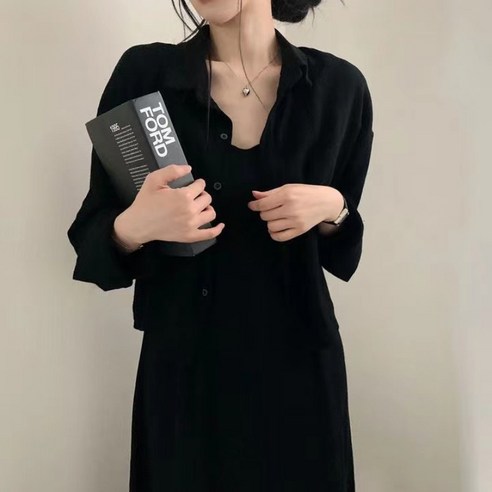 GOYES 여성 여름 끈나시 원피스 세트 린넨 코트 투피스 블라우스 세트 봄 가을 환절기
