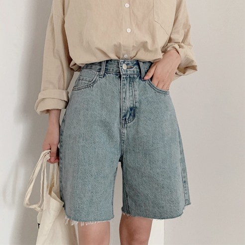 데님 컷팅 5부 와이드 팬츠