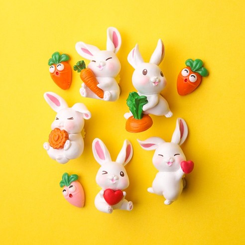 토끼 냉장고 3D 입체 창조적 인 자기 스티커 장식 자석 스티커 세트, 다섯 토끼 (세 무), 작은