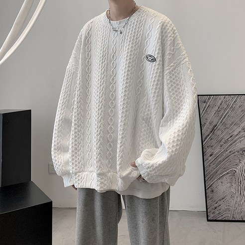 YANG 폼 트위스트 입체 스웨터 남자의 홍콩 스타일 패션 브랜드 가을과 겨울 느슨한 라운드 넥 디자인 감각 틈새 커플 탑