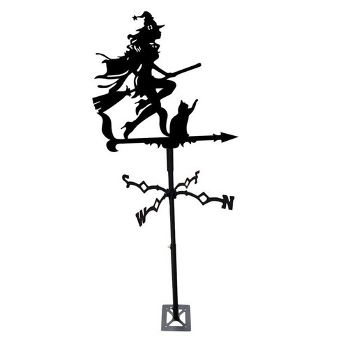 내구성 스테인레스 풍향계 마녀 동상 실용적인 바람 방향 표시기 홈 야외 정원 말뚝 측정 도구 지붕 장식 공예, 검정, 스테인리스 강