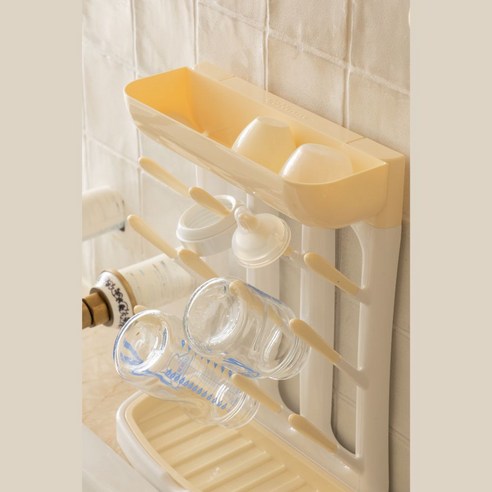 사랑스러운 디자인과 위생적인 편리함을 담은 코오낸내 젖병 건조대 & 보관함 마카롱 옐로우