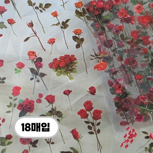 다꾸 투명 꽃 나뭇잎 스티커, 1개, 장미방 18매입