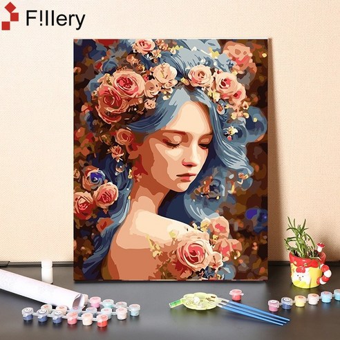 FiIIery DIY명화그리기 피포페인팅 풍경화 인물화그리기 그림그리기 세트 40 x 50cm, 55-장미꽃 걸스