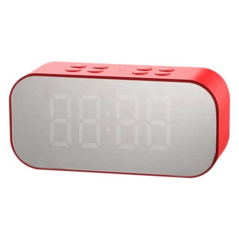 Deoxygene AEC 휴대용 무선 블루투스 스피커 칼럼 서브우퍼 뮤직 사운드 박스 LED 타임 스누즈 알람 시계 (레드), 빨간색