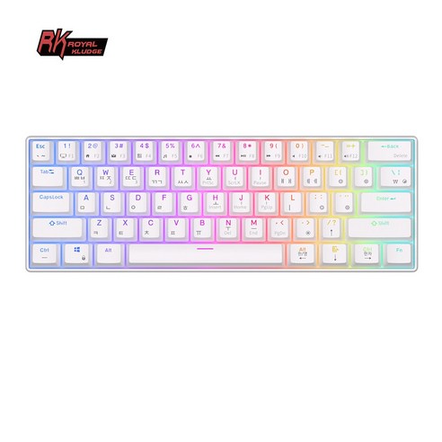 RK61 ROYAL KLUDGE 60% 기계식 키보드 61 키 데스크탑 태블릿 노트북용 초소형 RGB 무선 블루투스 게이머 키보드, 흰색, 빨간색 스위치, 듀얼 모드