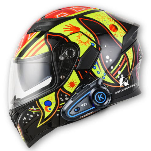킥커머스 초경량 K21 블루투스 풀페이스 시스템 오토바이헬멧, 트로피컬, L
