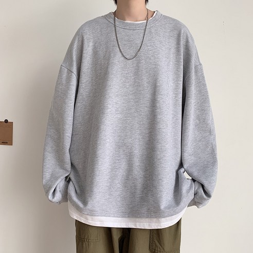 DFMEI 가짜 투피스 스웨터 남자 패션 브랜드 커플 정장 한국어 스타일 유행 느슨한 셔츠 봄 가을 게으른 스타일 긴 소매 티셔츠
