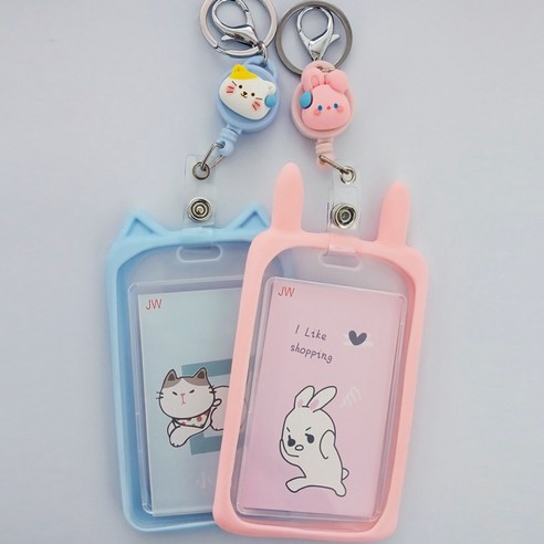냥이 토끼 실리콘 사원증목걸이 학생증목걸이 카드목걸이 버스카드, 1개, 땀흘리는토끼_키링