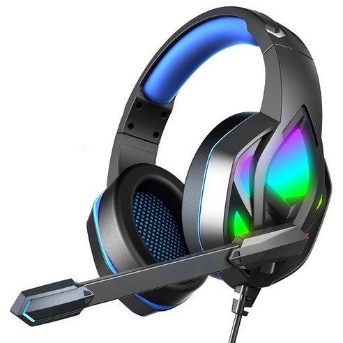 Xzante 게임용 헤드셋 색상 변경 LED 조명이 있는 오버이어 헤드폰 PS4 PS5 노트북용 헤드폰 Mac-파란색, 블랙&블루