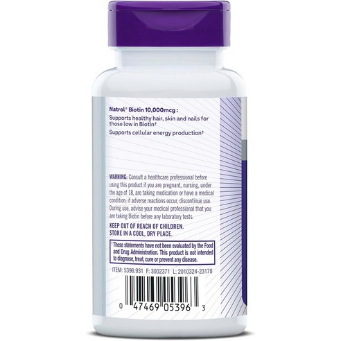 건강한 모발과 손톱을 위한 나트롤 비오틴 뷰티 10000mcg 타블렛