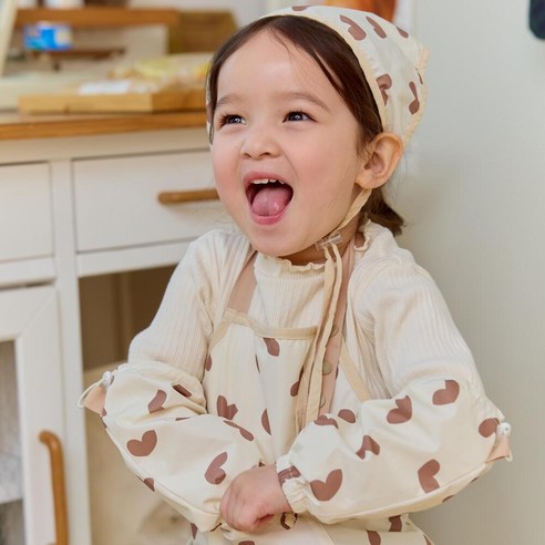 [원라인] 유아 어린이 앞치마세트 (앞치마+두건+토시 3종세트), 토끼