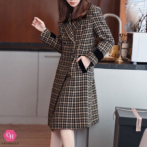 훌륭한 가성비를 제공하는 시크힐즈 체크 더블 정장핏 모직코트