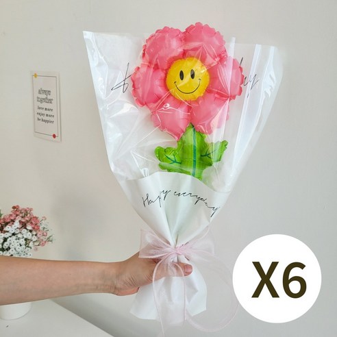 이벤트홀릭 데이지 꽃다발 풍선 6송이 생일 졸업 입학 학예회, 1세트, 핑크 6개